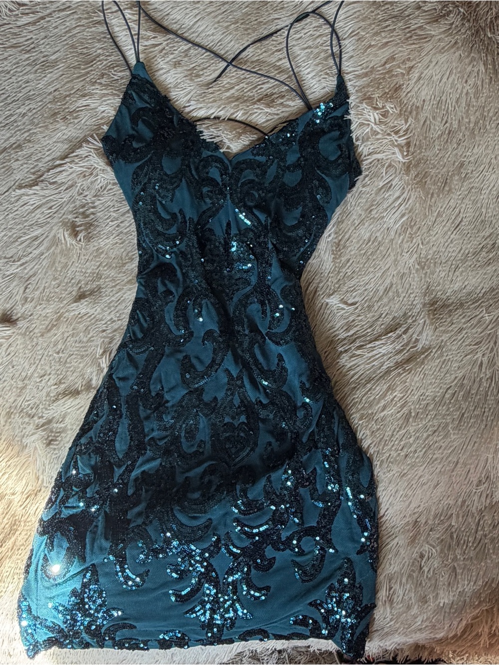 Windsor Teal Blue Sequin Mini Slip Dress